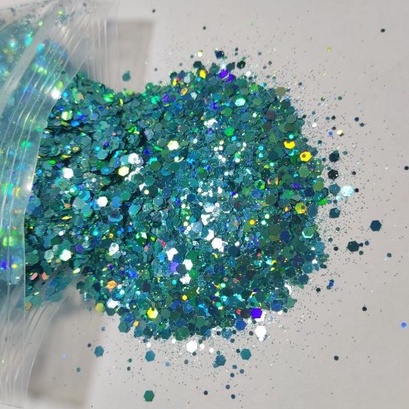 Glitter Flocado Holográfico Resina Maquiagens Bubble Turquesa