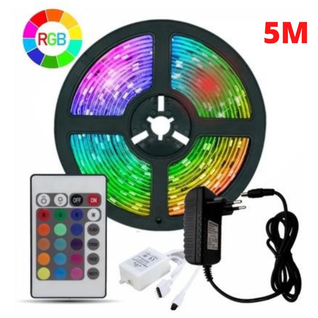 Fita Led Ultra Rgb 5050 5 Metros Completa + Fonte 2A 12v + Controle ...