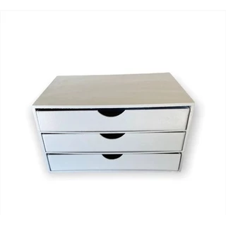 Suporte Monitor 3 Gavetas Organizador MDF Branco