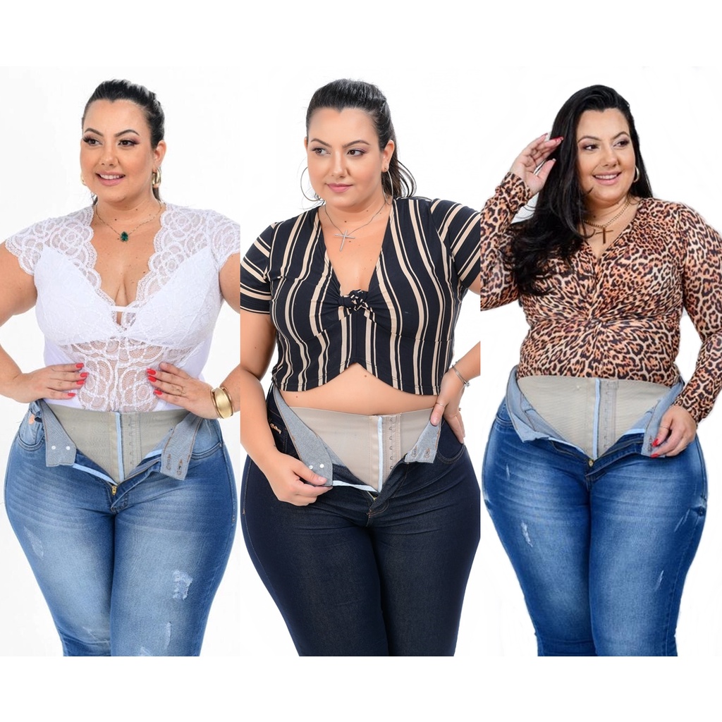 Calça Capri Jeans Plus Size com cinta modeladora super Lipo em Promoção na  Americanas