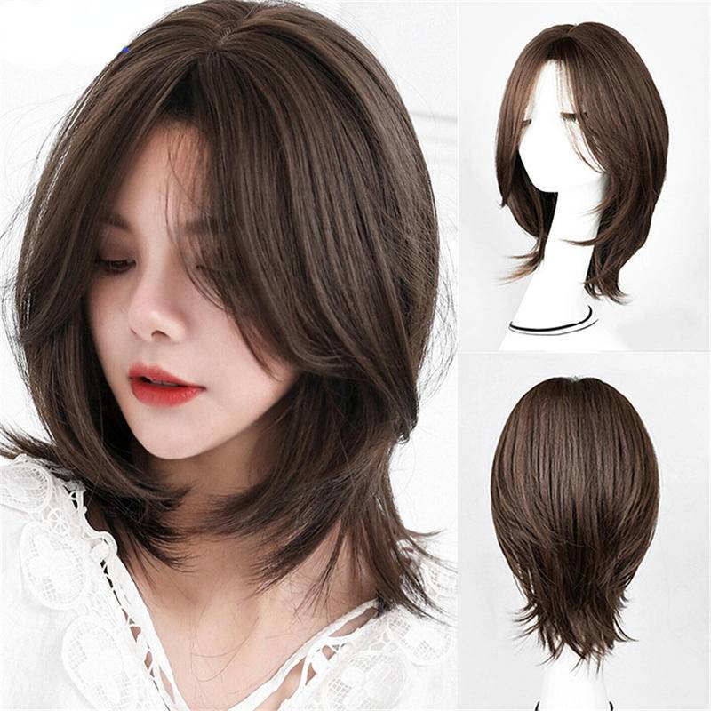 Centro De Franja Reta Perucas De Cabelo Curto Bob ISEE Malaio Cor Natural