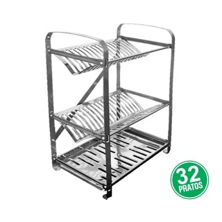 Escorredor De Louça e Copo Grande Aço Inox 32 Pratos Não Enferruja