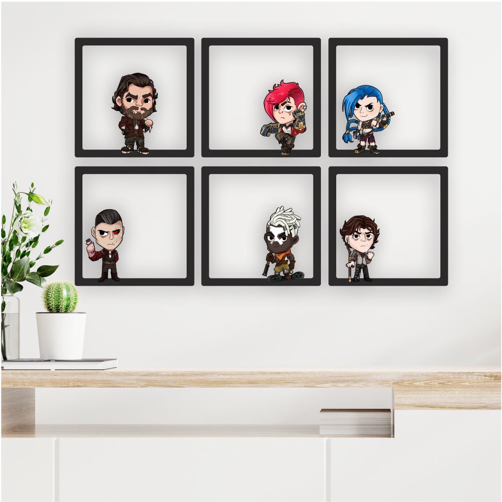 Arcane Kit 6 Quadros 3D League of Legends Vi, Jinx, Ekko, Silco, Vander ...