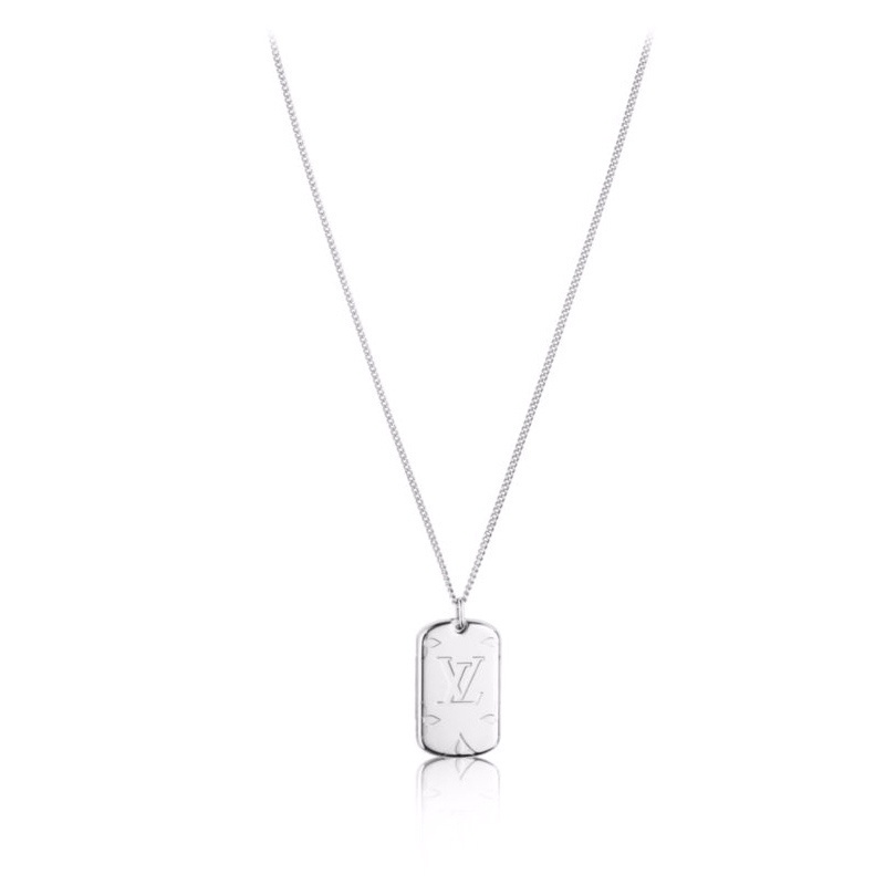 Louis Vuitton Locket Necklace Engraved Monogram Palladium in Zamac