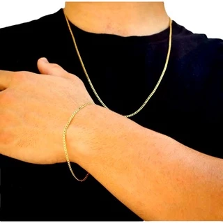 Conjunto Correntinha Masculina 3mm Correntinha e Pulseira Dourada Aço Inoxidável