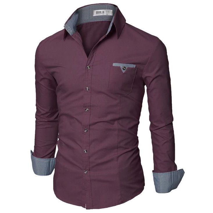 Camisa Masculina Manga Longa Slim Original 8% Elastano Detalhes interno da Gola, Punho e Bolso em Xadrez