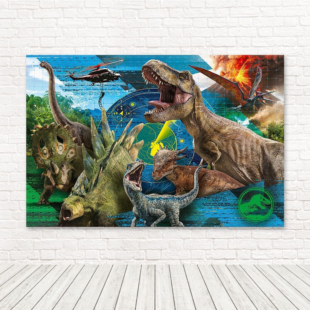 Painel De Festa Vertical + Trio De Capas Cilindro - Jurassic World Dinossauro  Rex Realista - Via Cores - Paineis de Festa