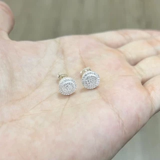 Brinco De Prata Maciça 925 Masculino Redondo Cravejado Par em Oferta na Shopee