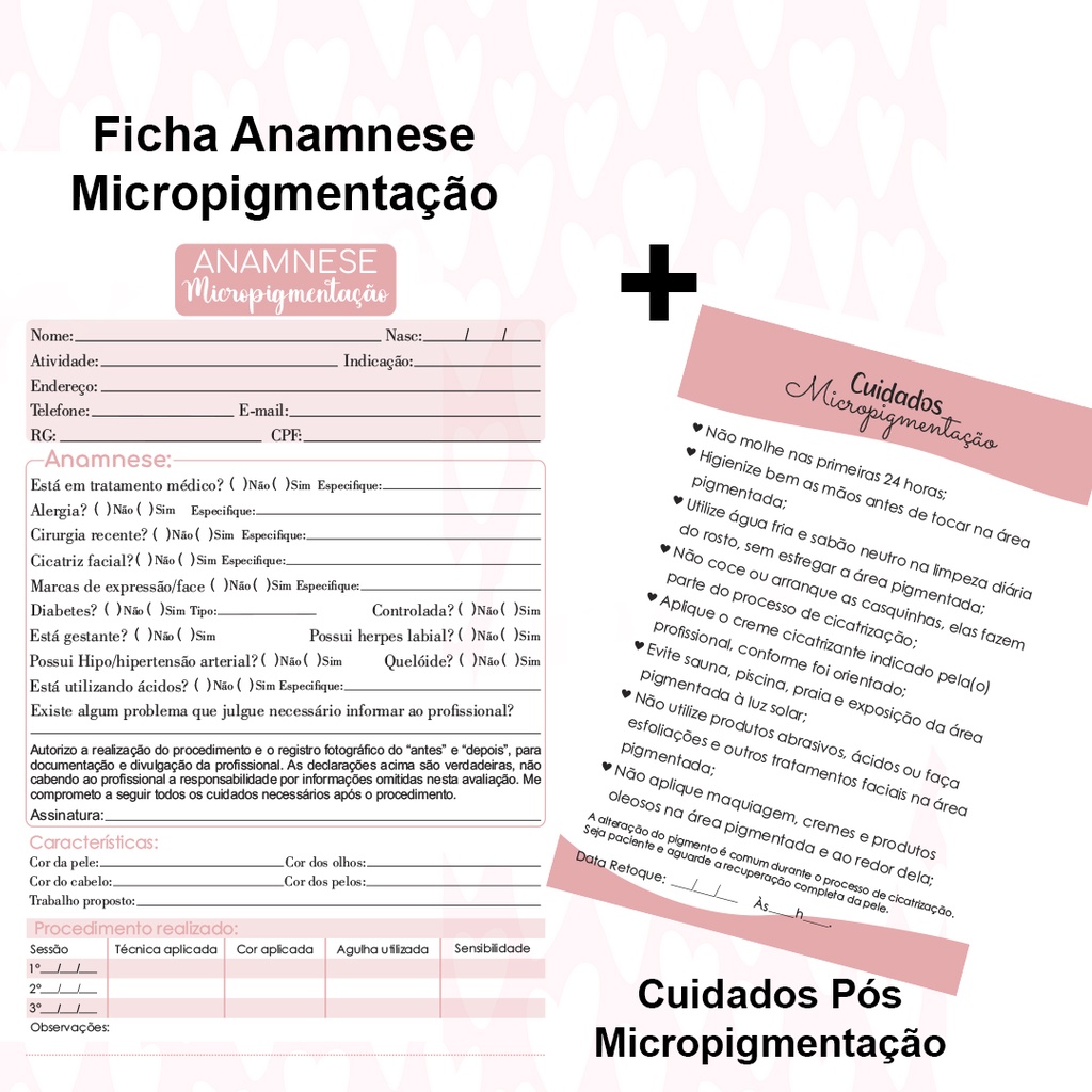 Ficha Anamnese Micropigmentação + Cuidados Cliente - 100 Folhas - ROSA.  Aproveite as melhores ofertas em produtos para Estética , Saúde , Beleza  Clique agora!