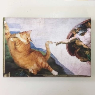 Quadro A Criação De Adão Michelangelo Obra De Arte Com Gatinho Em Tela Acetinada