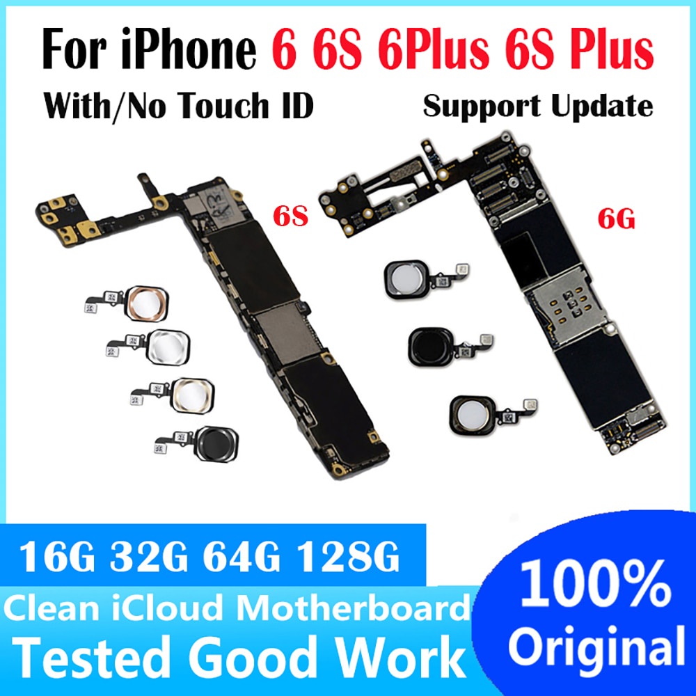 Para iphone 6 6Plus 6S 6S Plus Motherboard 100 % Original Desbloqueado Sem Toque ID Livre icloud Placa Lógica Fichas Completas 16 Gb 64 128