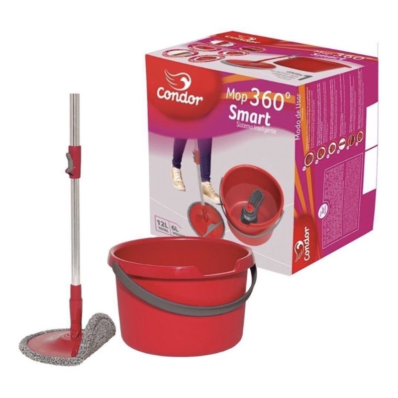 Mop Giratório Smart 360 Condor 1651 com Balde de 12 Litros Vermelho