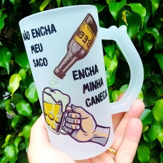 Caneca Personalizada Chopp Vidro Jateado 475ml - Termometro Cerveja Nível Alcoolico