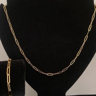 Corrente Masculina Cadeado 4mm 60cm + pulseira Banhada Ouro aco inox316l