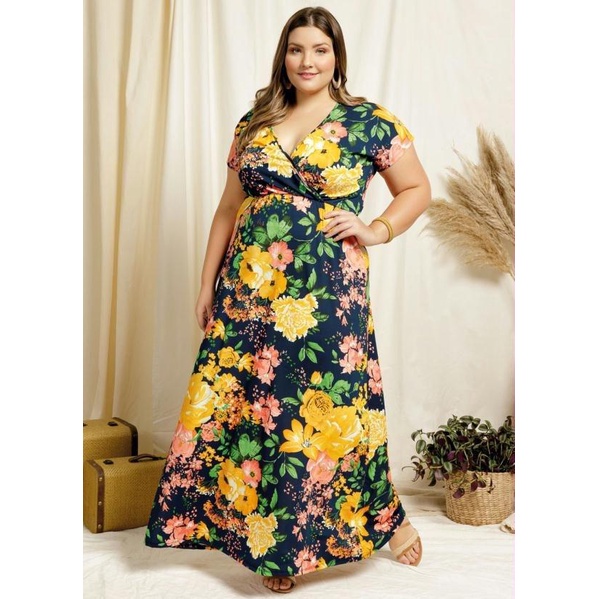 Vestido Longo Transpassado Floral Plus Size em Promoção na Shopee Brasil  2024