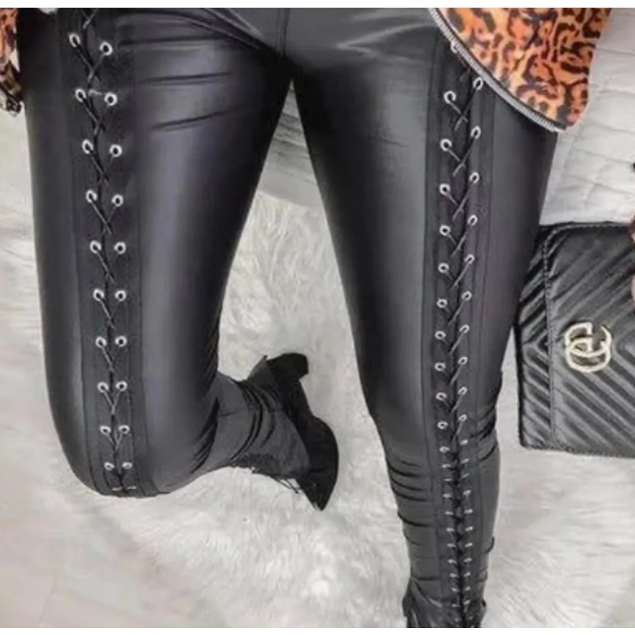 Calça ilhós Skinny cirre preto