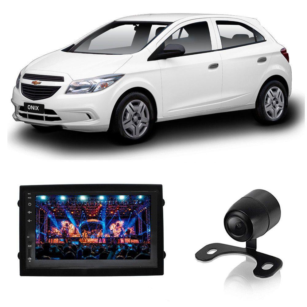KIT Central Multimídia Chevrolet Onix 2013 a 2019 7 Polegadas Espelhamento iOS Android Bluetooth USB SD Fm + Câmera de Ré -