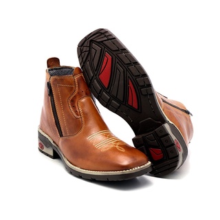 Botina de Couro Bota de zíper Cano curto Sola Macia Country Texana