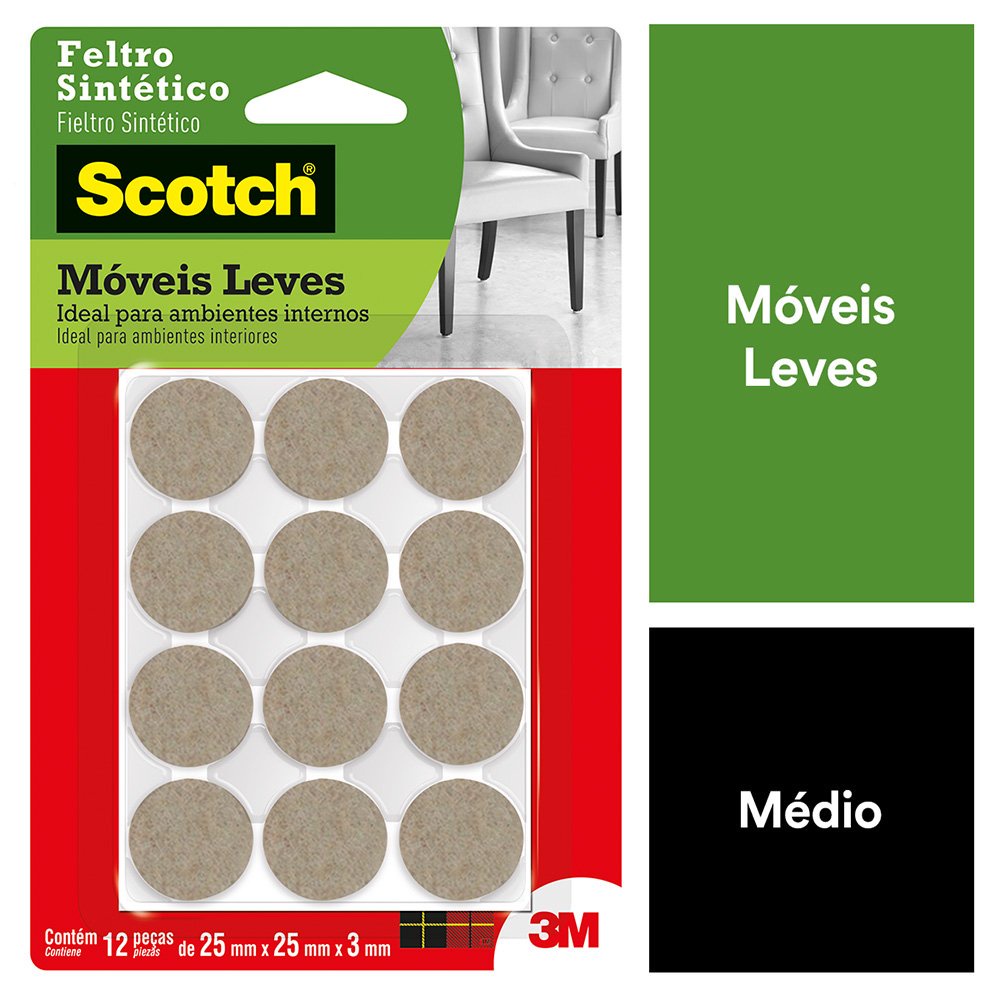 Feltro Protetor Marrom Redondo Scotch 3M 25mmx3mm 12Uni
