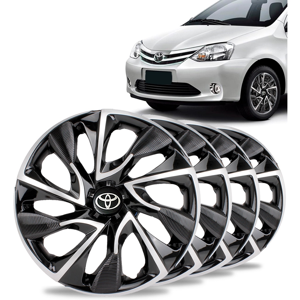 Jogo 4 Calota Ds4 Aro 14 Black Silver Esportiva Toyota Etios Corolla