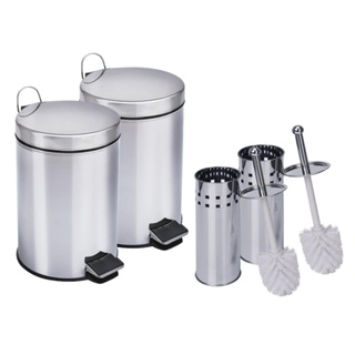 Kit 2 lixeiras inox de 20 litros + 2 escovas sanitária Travel Max