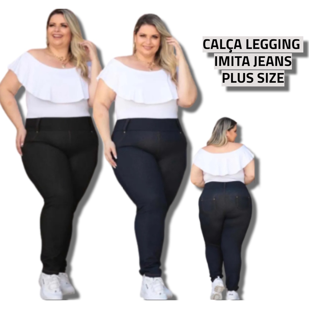 Calça Legging Cotton Plus Size - Azul