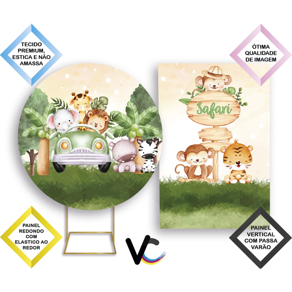 Painel Bosque Animais Cute Bichos Redondo Estampado em Tecido Malha