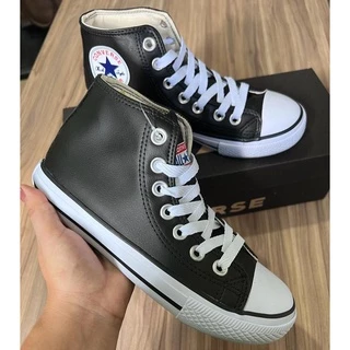 BOTA all star de couro preto couro e branco couro convers tenis cano medio