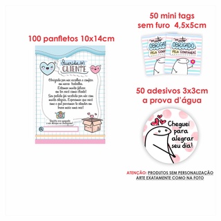 Kit Papelaria Combo Empreendedor Panfletos mimo agradecimento + Mini cartões Tag sem Furo + Adesivos mod 23