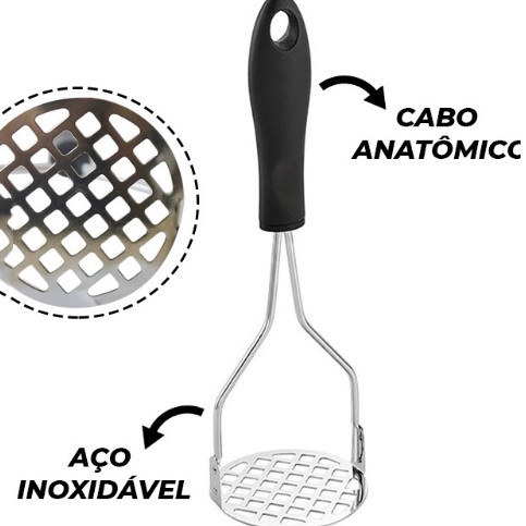 Amassador Espremedor Manual De Batatas E Legumes - Aço Inox Com Cabo Plástico Promoção