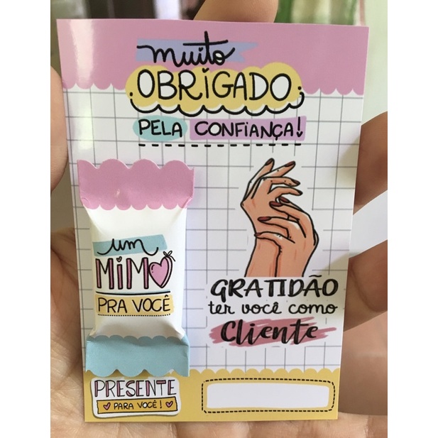 50 cartões com bala mimo ao cliente manicure