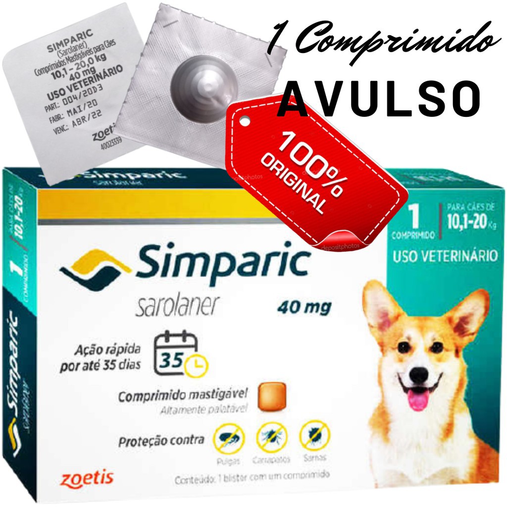 Simparic 120mg (40,1kg/60kg) c/ 1comp - Zoetis - Antipulga e