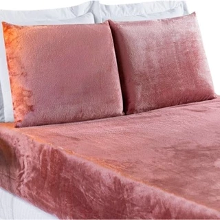 Jogo De Cama Lençol Casal Queen Liso C/ Elástico Manta Plush 3 Peças