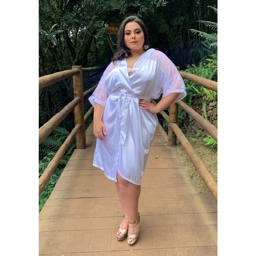 Hobby Roupão Feminino de Cetim Roupa Íntima Lua de Mel Plus Size ...