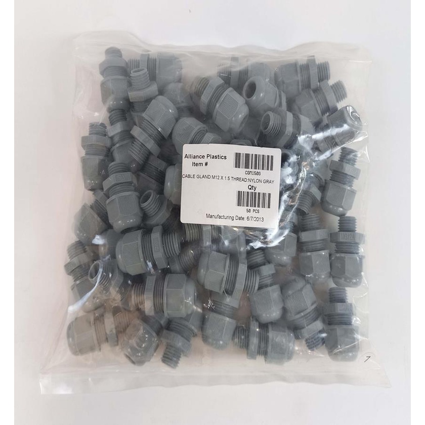 PACOTE C/ 50 UNIDADES CONECTOR PRENSA CABO DE NYLON M12x1.5