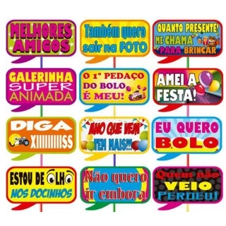 Kit Plaquinhas Divertidas para fotos infantil c/12