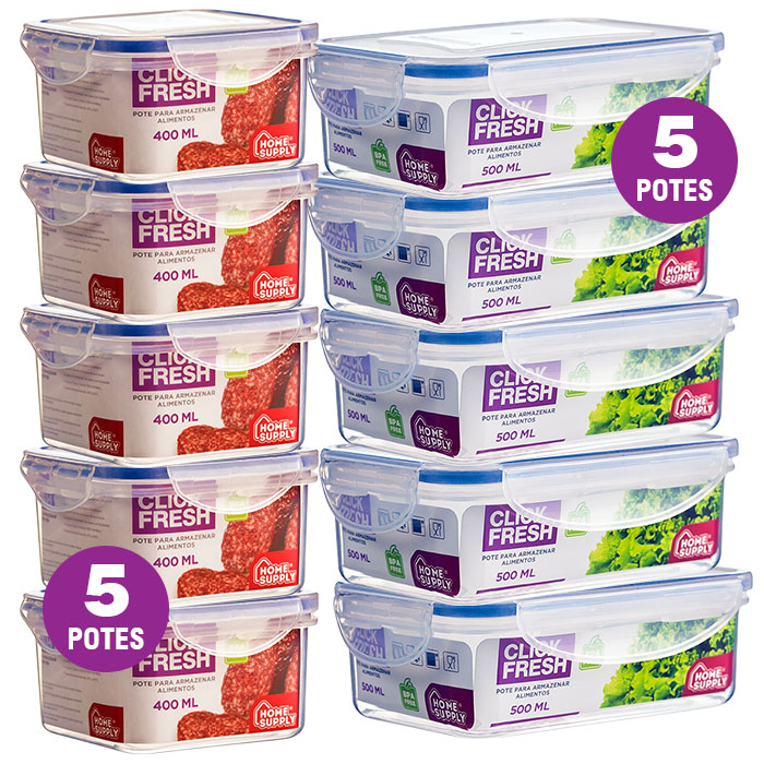 Kit 10 Potes Plásticos Herméticos Alta Qualidade Click Fresh