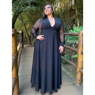 Vestido festa plus size best sale manga longa