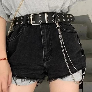 cinto feminino e masculino ilhos duplo de rock + corrente dupla