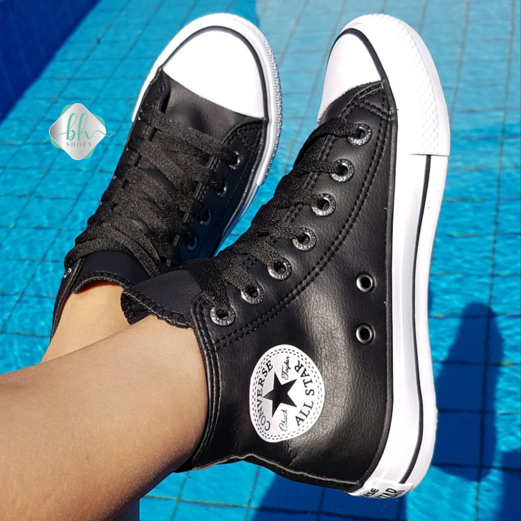 Tênis All Star Preto Corino Feminino Adulto