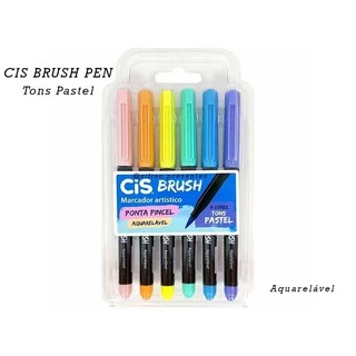 Caneta Pincel Brush Aquarelável com 6 tons pastel Cis