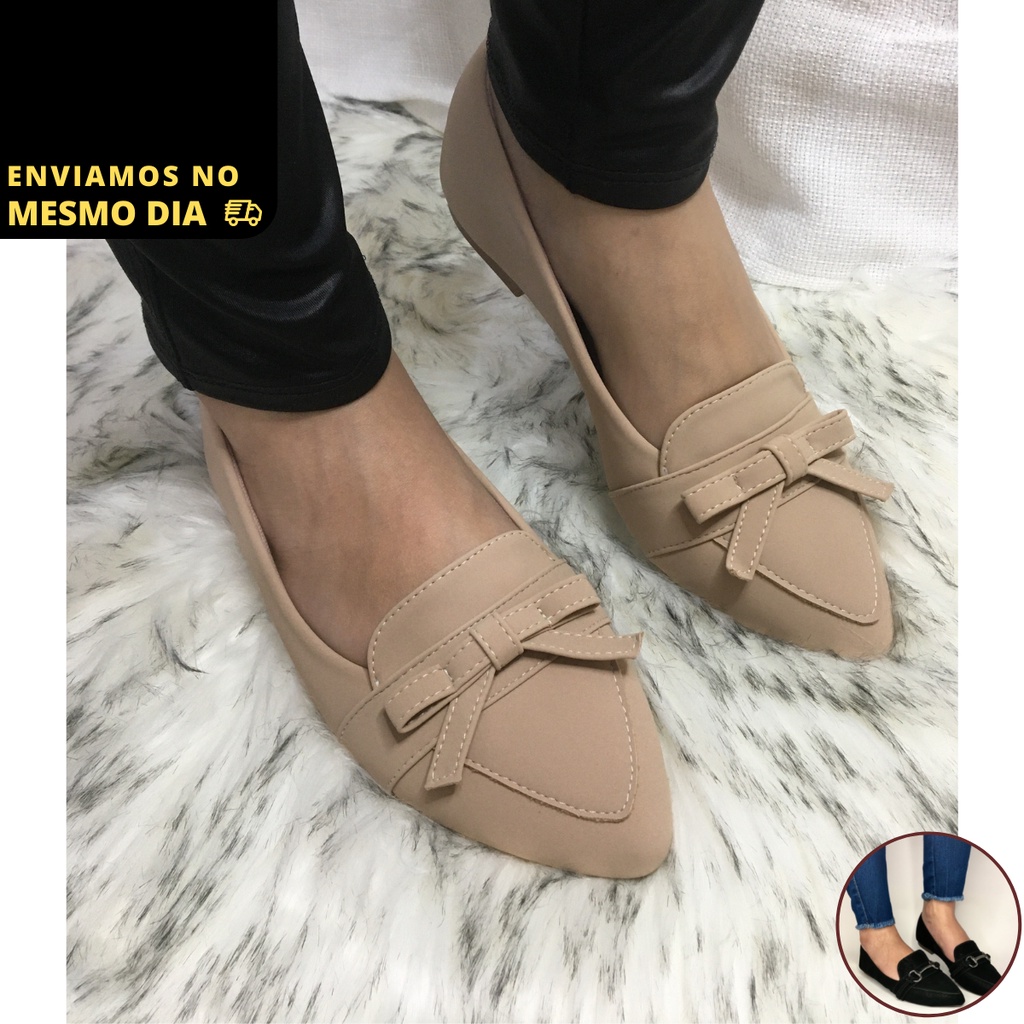 Sapatilha Feminino Mule Sapato Bico Fino Mocassim Rasteirinha Feminina  Casual Confortável Leve Preto Molec