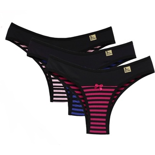 Kit 03 Calcinhas Rebeca Listra REF066 Tanga Listrada
