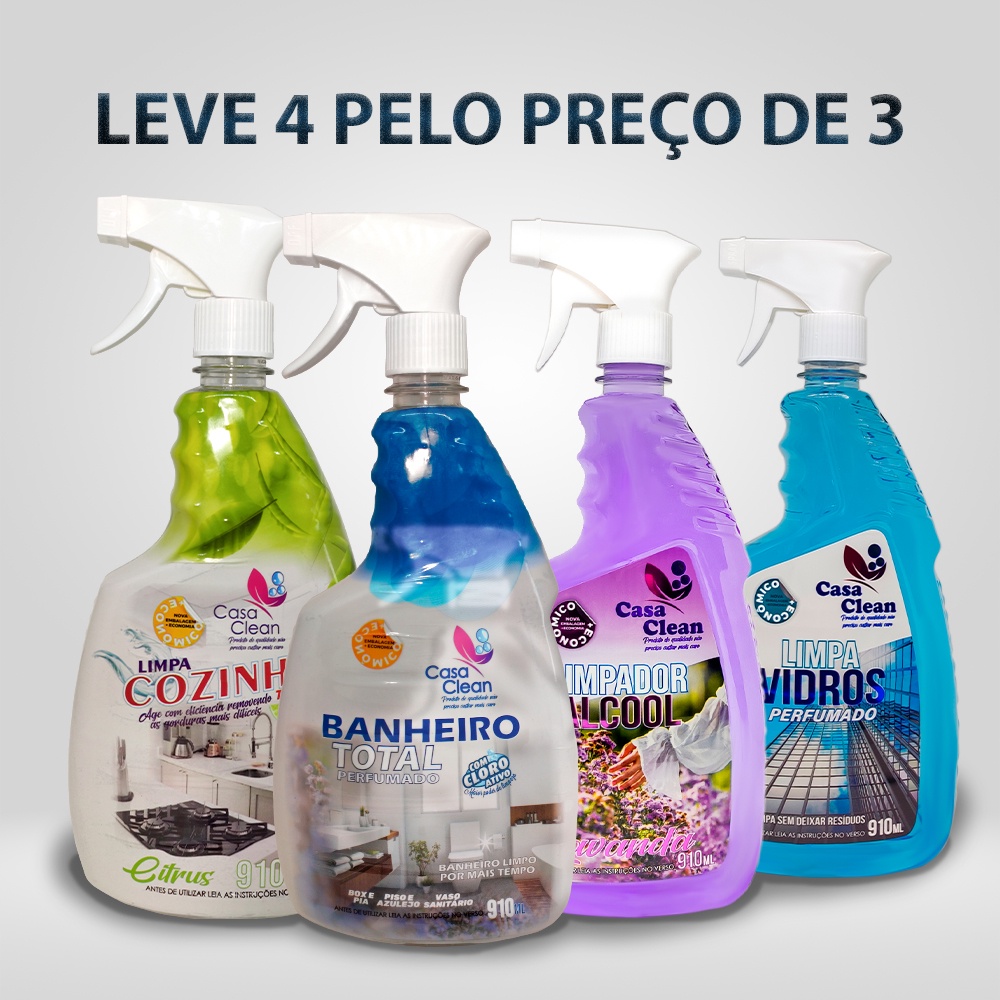 Kit De Limpeza Completa Para Casa 4 produtos - 910ml | Shopee Brasil
