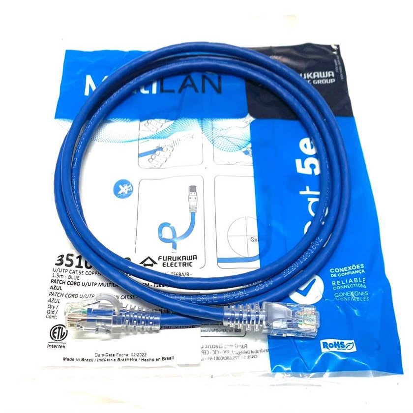 Kit 20 Patch Cord Furukawa Multilan Cat5E 1,50 Mts Azul 35103602 ...