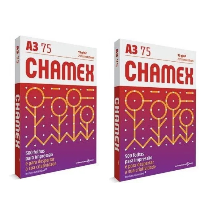 2 Unidades papel Sulfite A3 75 g resma 500=1000 folhas - Chamex- 297 mmx420 mm