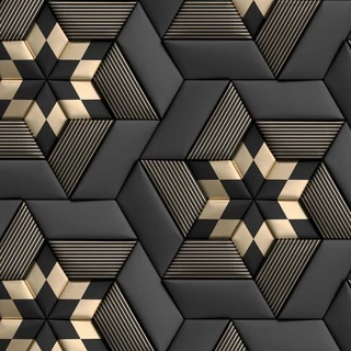 Papel De Parede Geométrico Flor 3D Dourado e Cinza Escuro Lavável Autocolante Sala Quarto Autoadesivo 1m x 50cm