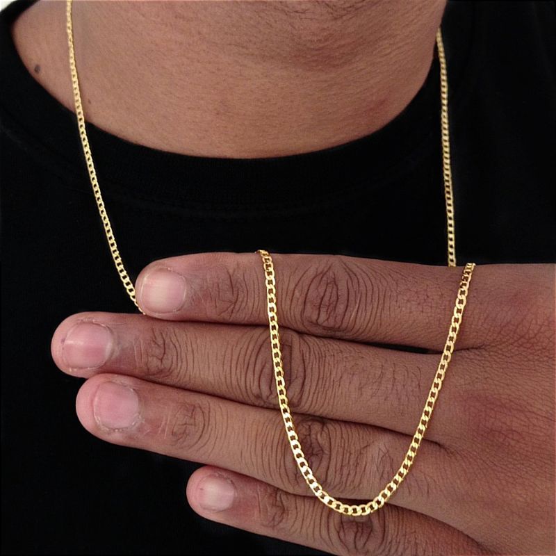 Corrente Correntinha Masculina Grumet Fina 2mm Folheado A Ouro 18k ...
