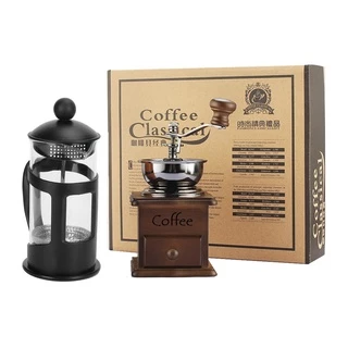 Kit Prensa Francesa 350ml + Moedor de Café para Grãos - Cafeteira Cozinha