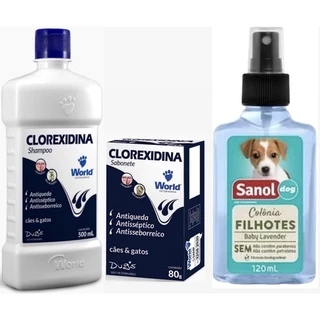 Kit Shampoo e Sabonete Clorexidina Dug’s + Colônia Sanol filhote 120ml